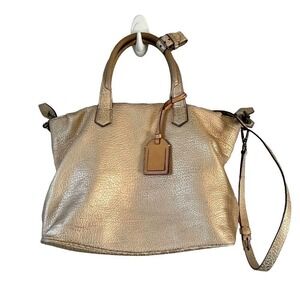 Reed Krakoff Metallic‎ Textured Leather Satchel Crossbody Shoulder Bag Gold